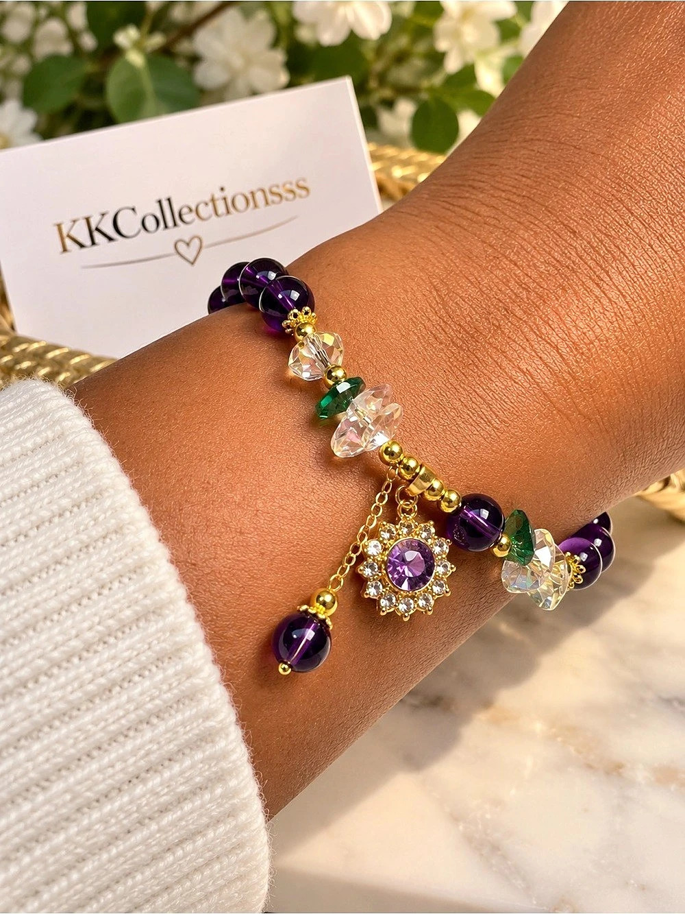 KKCollections Purple Beaded Charm Bracelet Like New